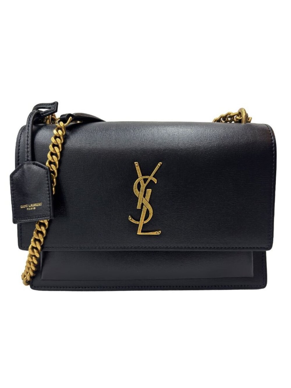 Saint Laurent Shoulder Bag Black 2-Way Sunset Medium Chain YSL Cross Body Gold